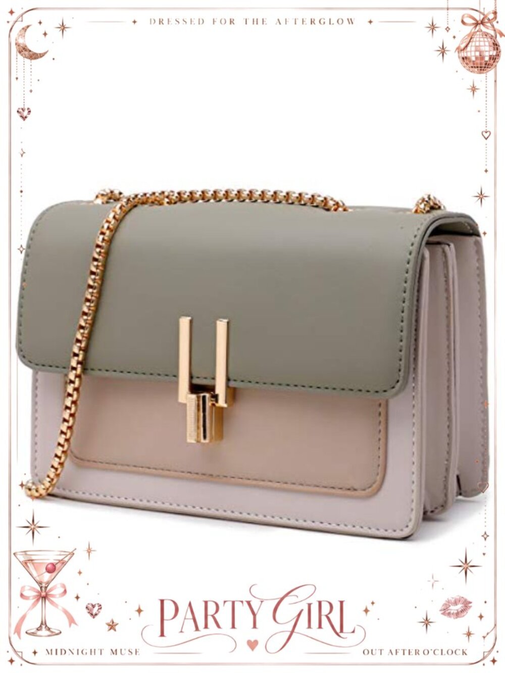 Faux Leather Color-Block Crossbody Bag Turn Lock Shoulder Purse